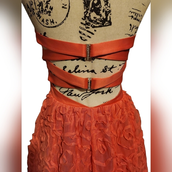 Hailey Logan By Adrianna Propell Coral Rosette Strapless Gown - Picture 8 of 14